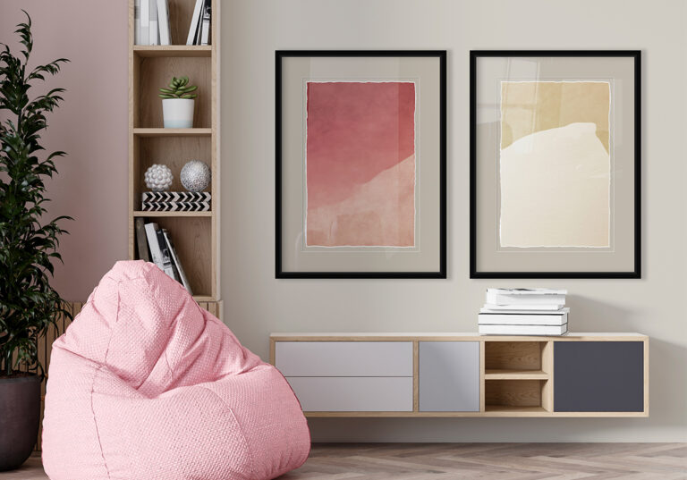 Minimalistisches Werk in Rot und Beige