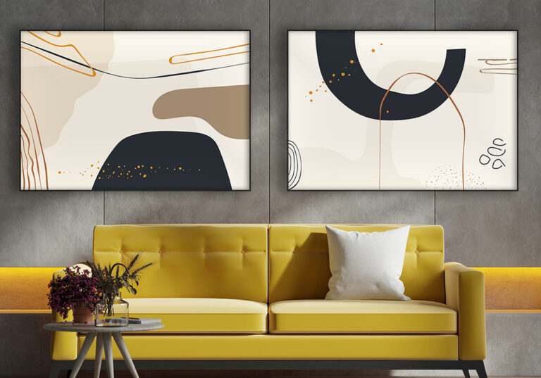 Abstraktes Werk in Beige und Schwarz
