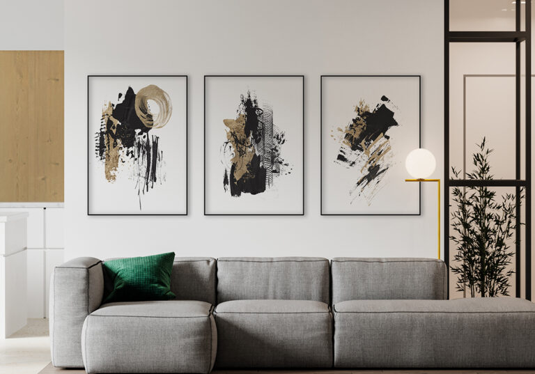 Abstrakte Pinselstriche in Gold und Schwarz