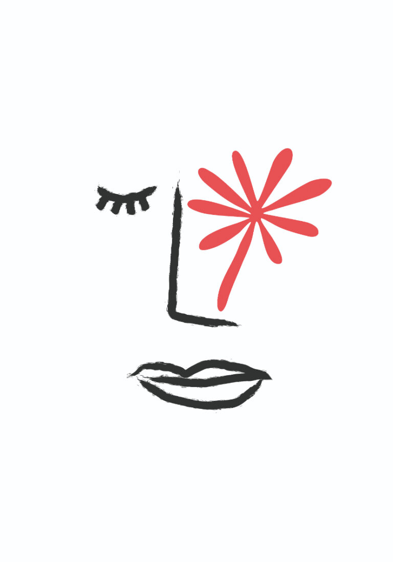 Minimalistische Line-Art mit roter Blume