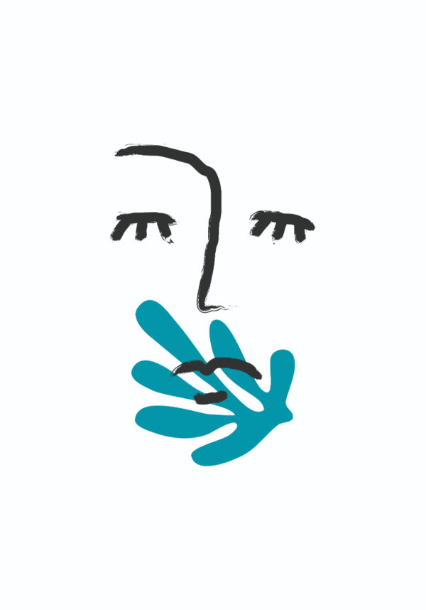 Abstraktes Gesicht mit Cyan-Akzenten
