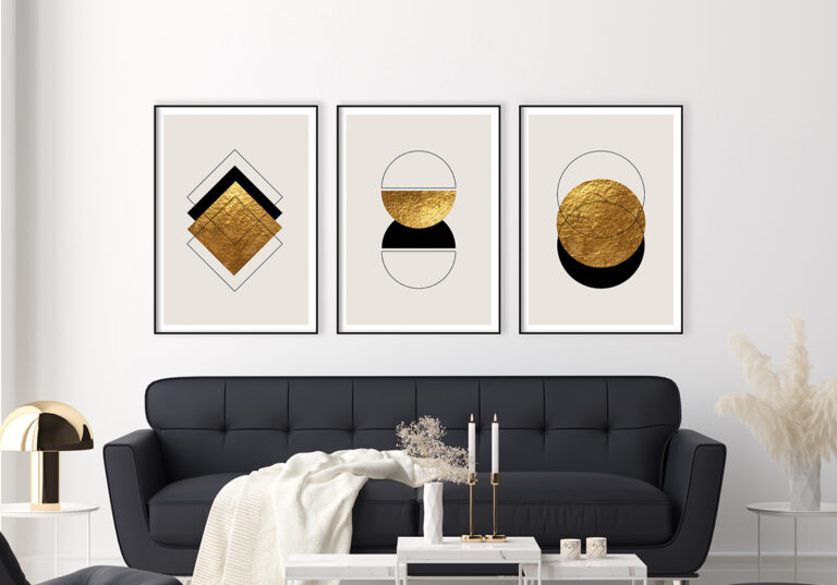 Abstraktes Werk in Gold und Schwarz