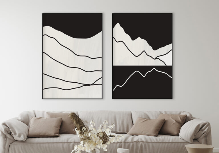 Minimalistisches monochromes Bergmotiv