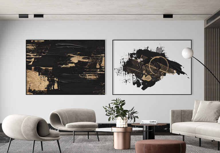 Abstraktes Motiv in Gold und Schwarz