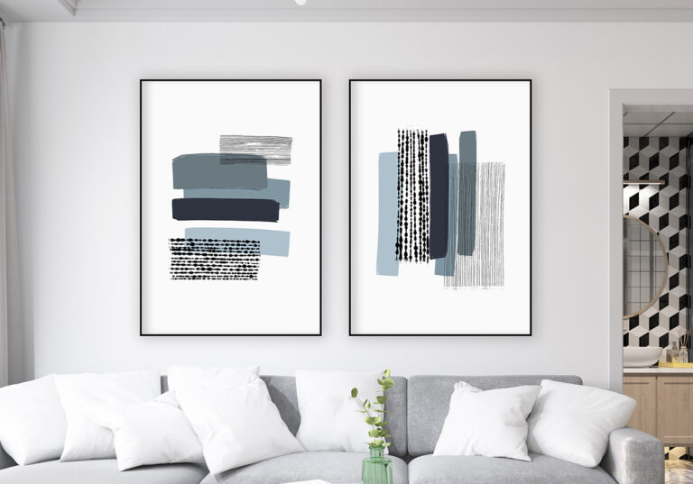 Minimalistische abstrakte Kunst in Blautönen