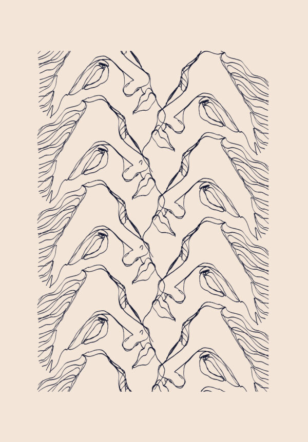 Minimalistisches Werk mit Gesichtern als Linienzeichnung