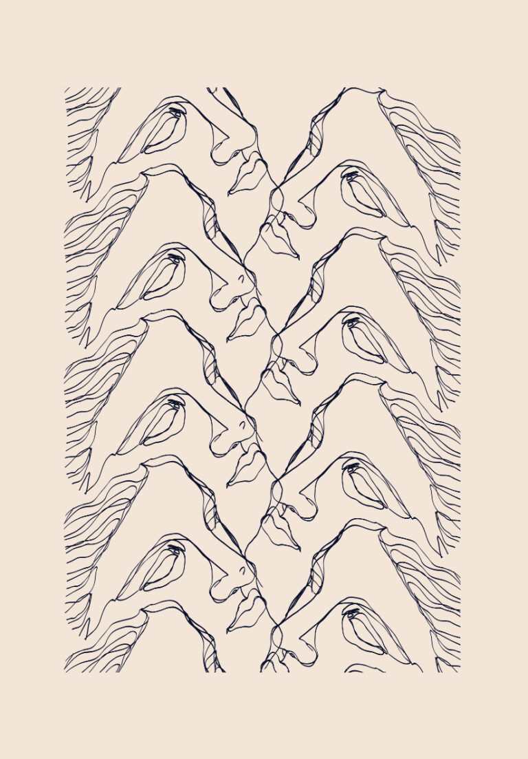 Minimalistisches Werk mit Gesichtern als Linienzeichnung