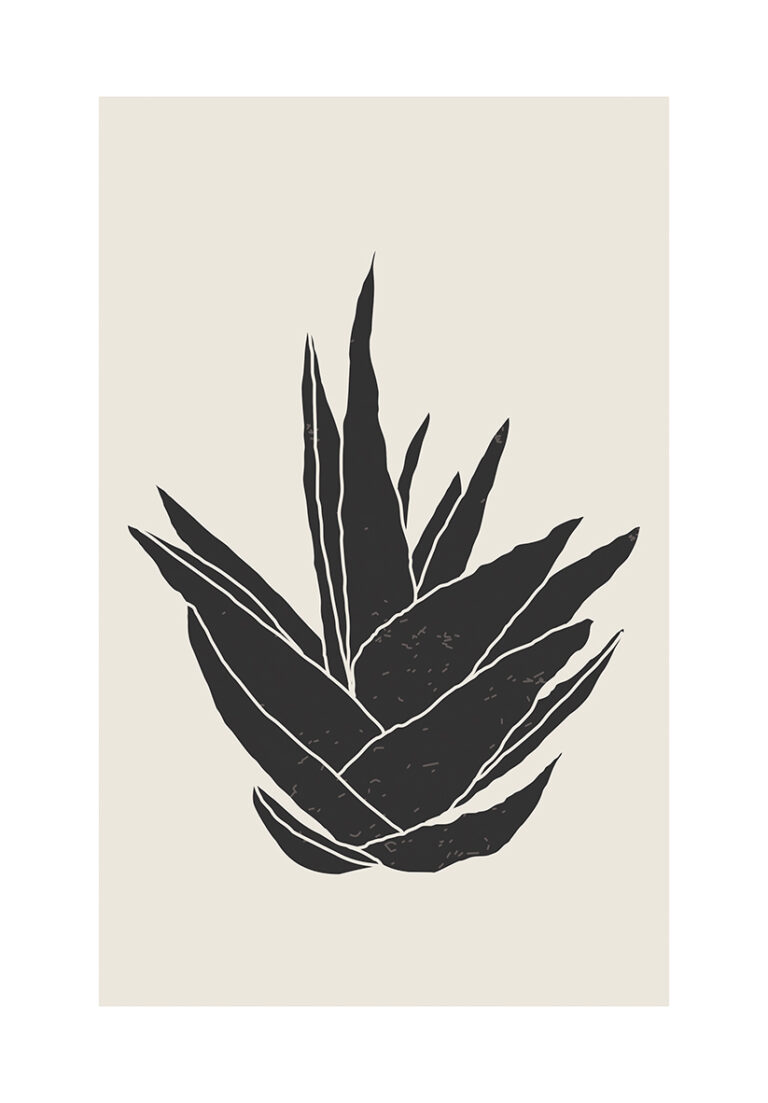Minimalistisches Design einer Aloe-Pflanze in Schwarz