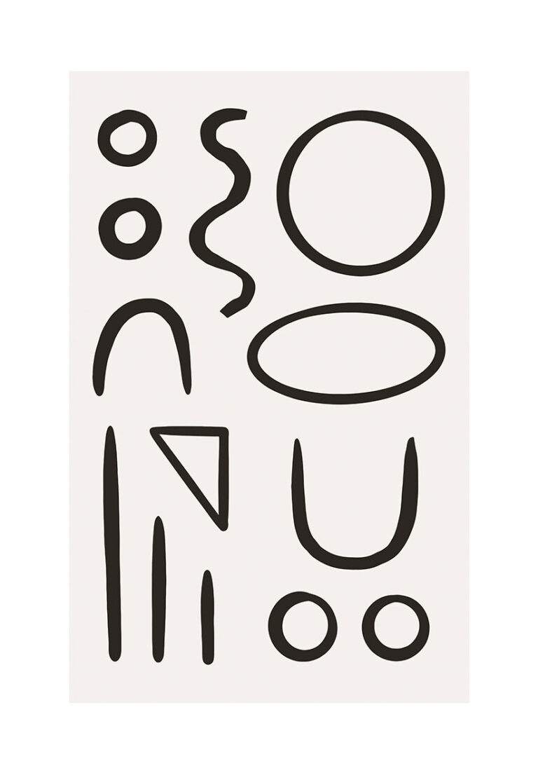 Minimalistische schwarze Formen auf weißem Hintergrund