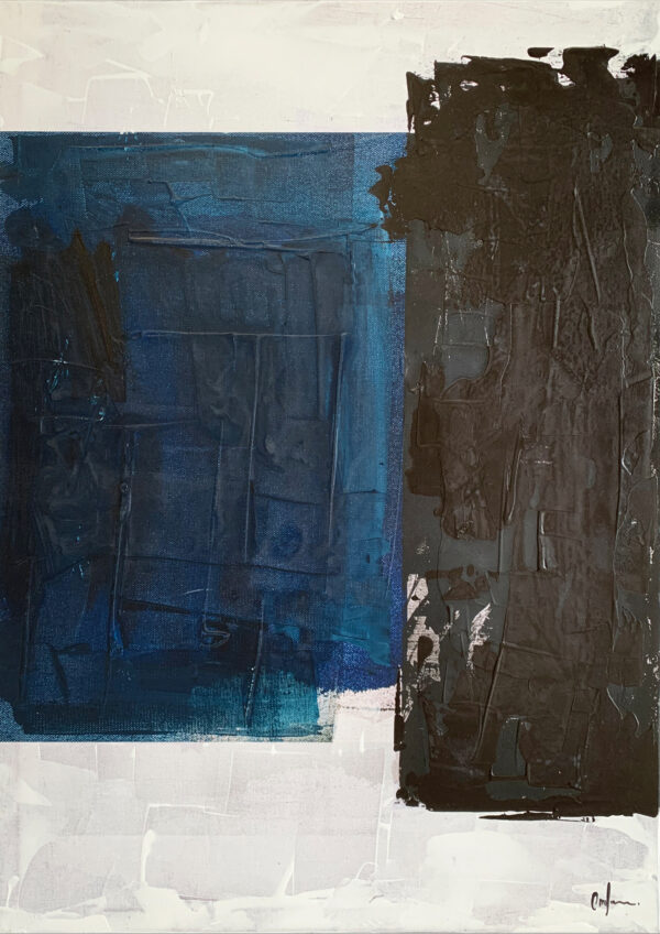 Kunst, die Blau und Schwarz kraftvoll kombiniert