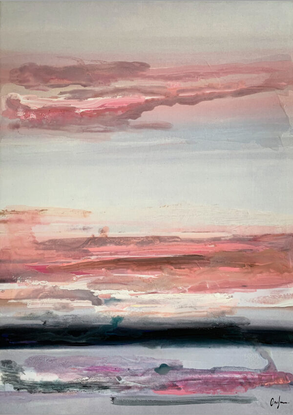 Abstraktes Werk in Rosa und Grau