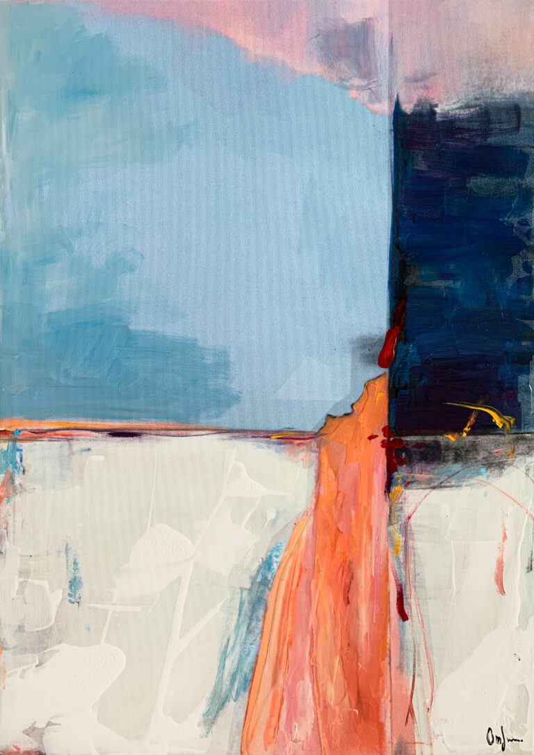 Farbenfrohe Komposition mit blauem Strich