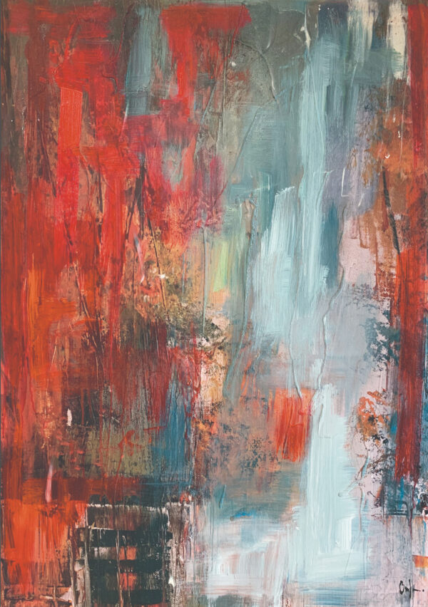 Abstrakte Kunst, die Rot- und Blautöne kombiniert