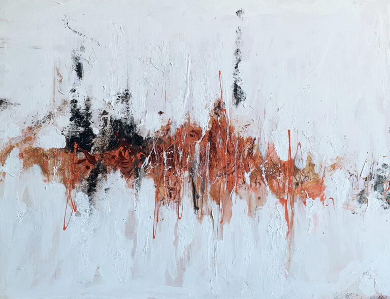 Acrylgemälde mit orangefarbenem Akzent