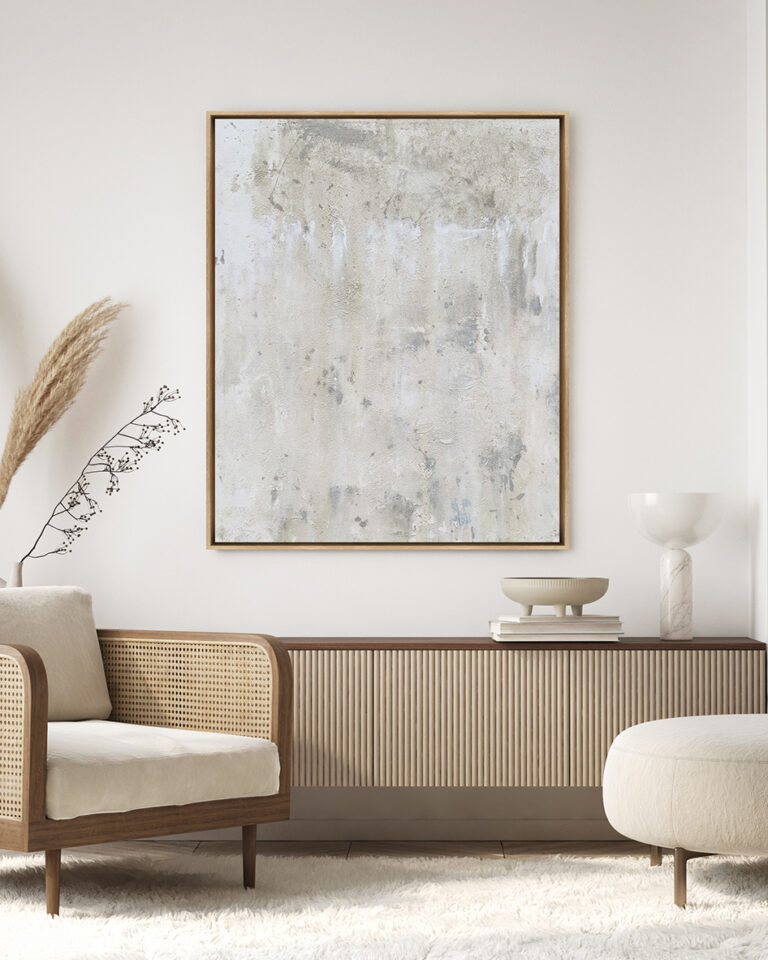 Raumansicht: minimalistische strukturierte Leinwand in Perlgrau